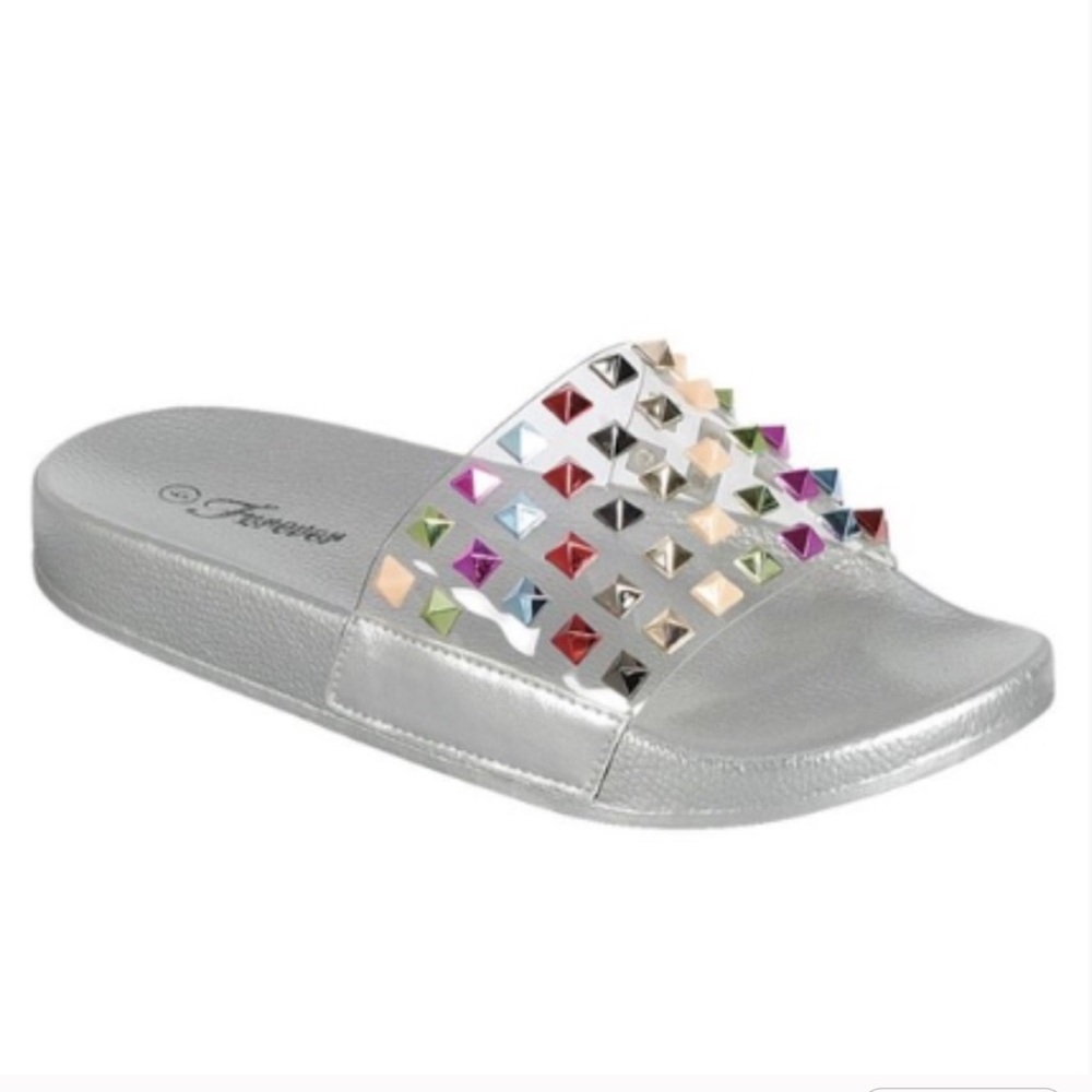 LAST 2‼️ Multicolor glitter silver slides!